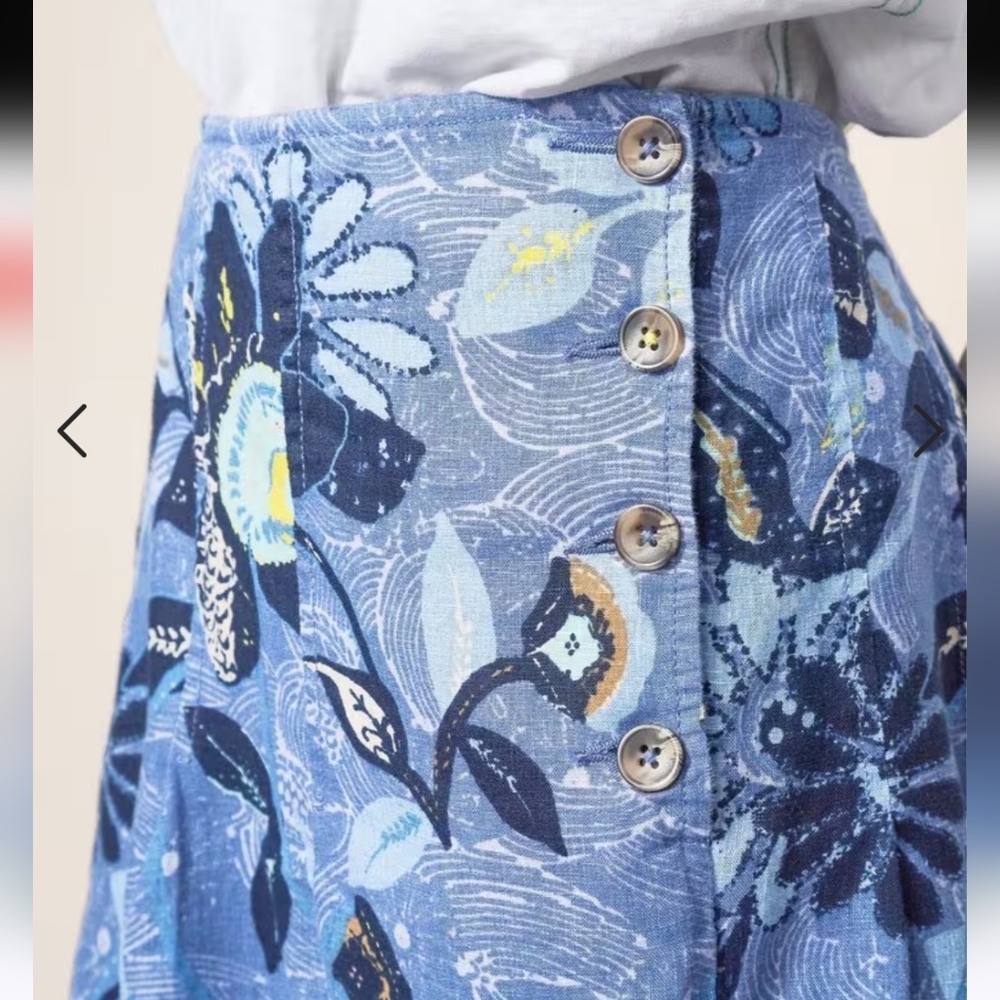 Nwt WHITE STUFF CHIARA LINEN SKIRT MIDI BLUE PAISLEY PRINT M Y2k Retro - Picture 14 of 16